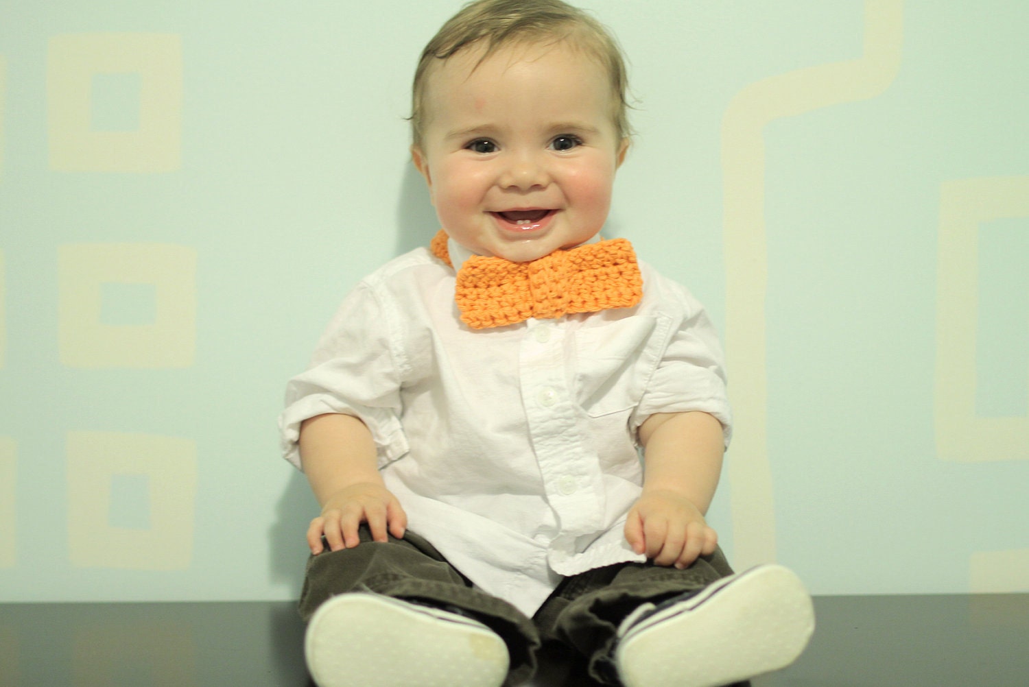 Infant Crochet Bowtie - Bright Orange - newborn to 10 months