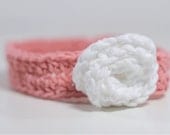 Flower Crochet Headband - Rose Pink with White Rose