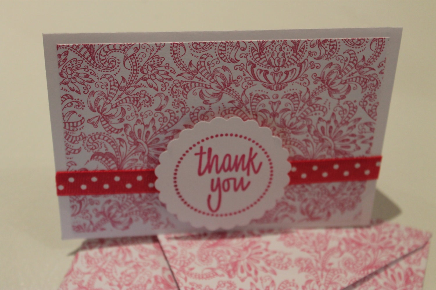 Pink and White Floral Thank You Card and Envelope