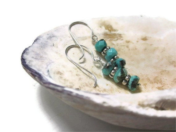RARE Persian Turquoise Rondelle and Artisan Organic Daisy Spacer Sterling Silver Earrings ...  Simple Summertime - OpheliaJaine