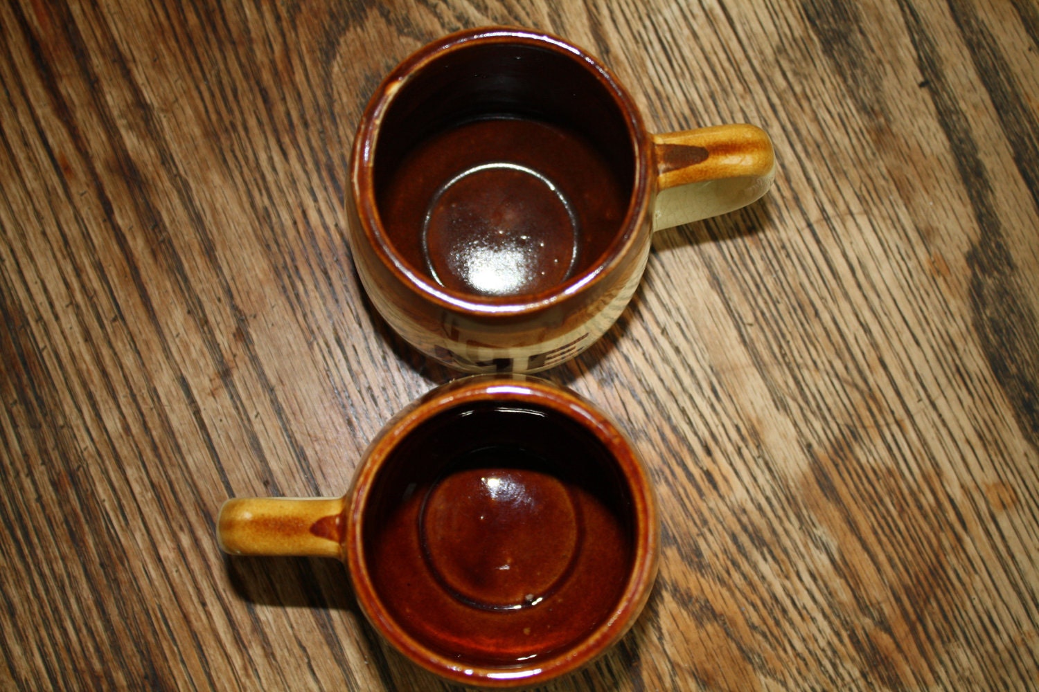 vintage you and me mugs : his and hers / couples / roomates tan and cream mugs