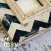 Handmade Solid Wood Picture Frame Chevron Custom Distressed 4x4"- Black and Cream-Instagram Frame