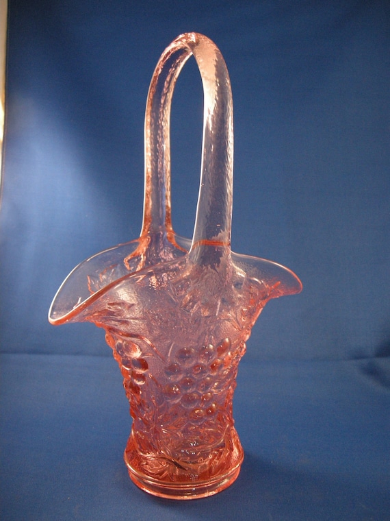 Pink Depression Glass Basket with Grapevine by