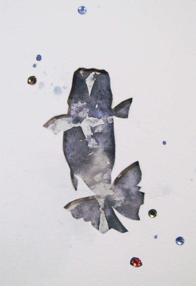 Fish, goldfish, animal art, paper art work, wall art, watercolor, watercolor painting, Black Goldfish- original abstract watercolor painting