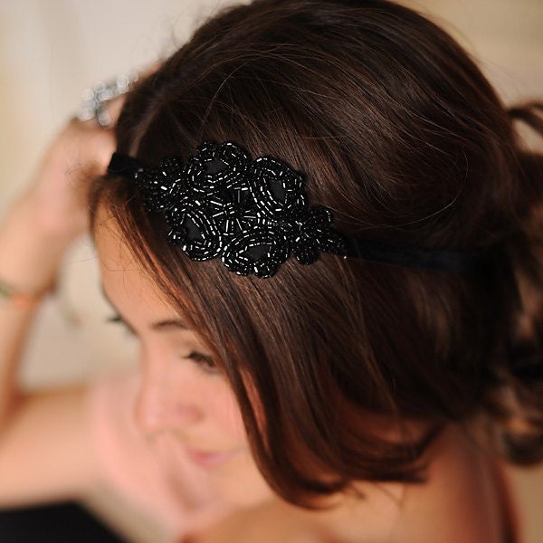 Headband for Women Art Deco Teens Boho Beaded Elastic Headwrap Hair Accessories by Preciosa Couture  Item No. 33