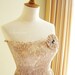 Smocked Dress Light Brown Japanese Cotton with Fabric Flower Brooch