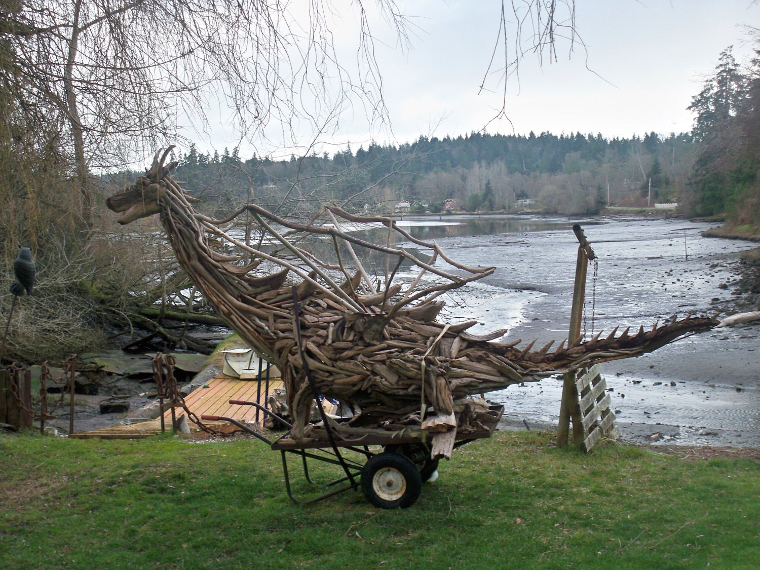 dragon made from driftwood & teeth made of shells