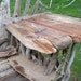 fan back bench with table built on. made from driftwood.