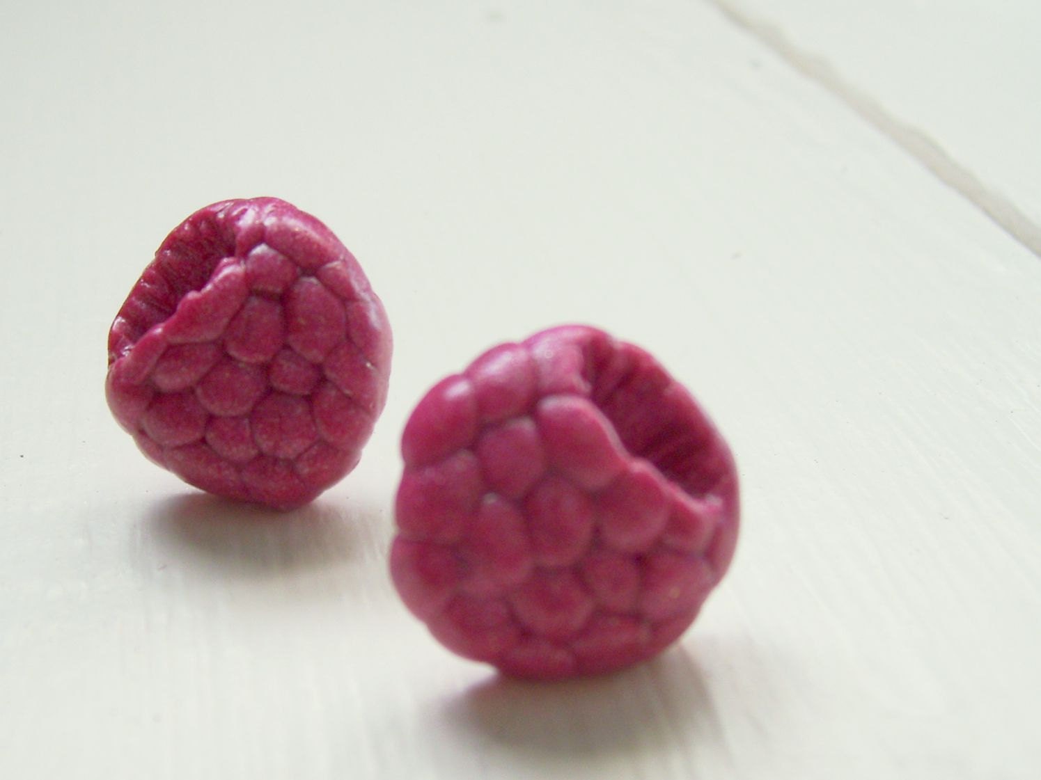 Spring Raspberry Earrings - Pink Realistic Berry Earrings - Surgical Steel Posts 1/2" - Sunsasa