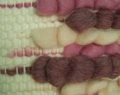 Handwoven Wool Wall Hanging - Aubergine Purple, Mauve, Pink, Cream - New Zealand Vintage - 15x28"