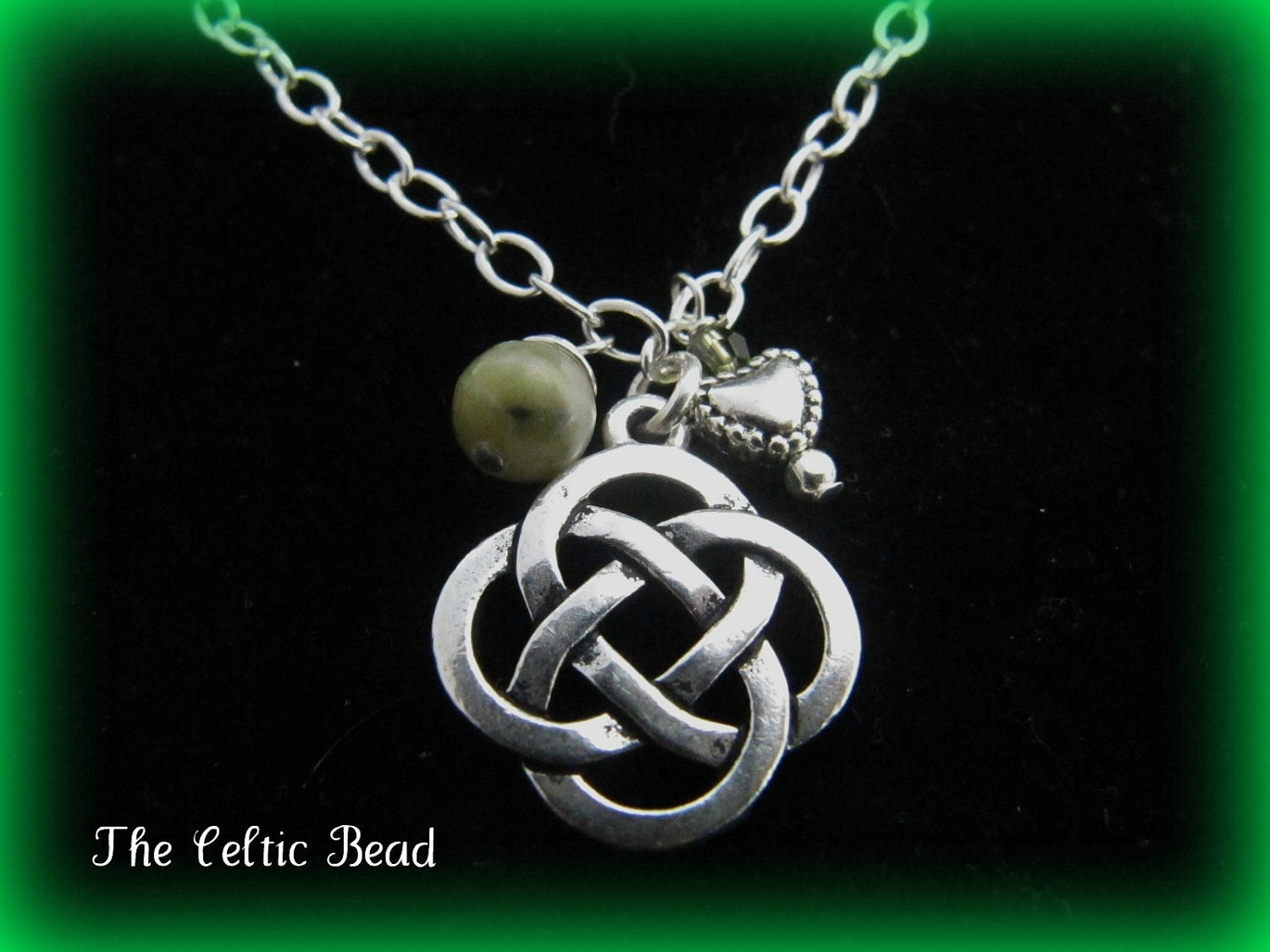 Connemara Marble Heart and Silver Celtic Irish Knot Necklace