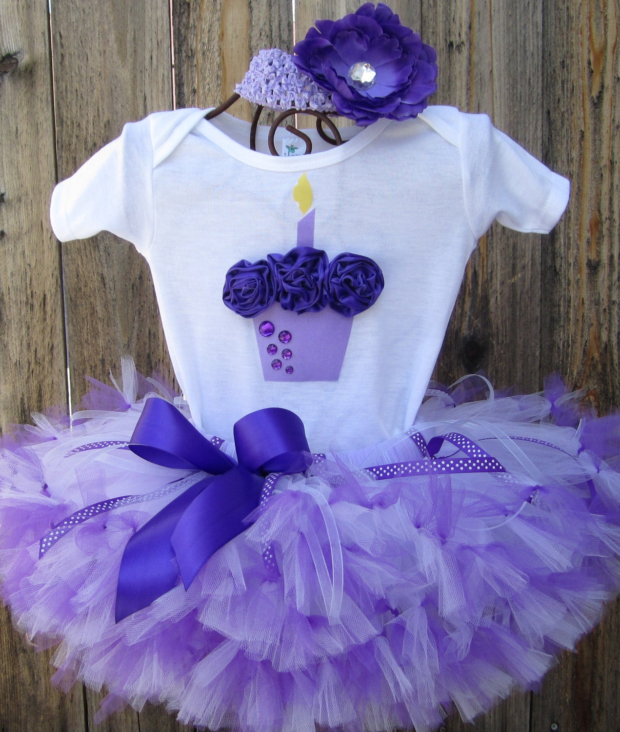 PURPLE PASSION 3D Cupcake 1st Birthday Set Includes Petti Tutu 3D Cupcake Onesie w/Free Matching Flower Headband - 1st 2nd 3rd 4th 5th bday