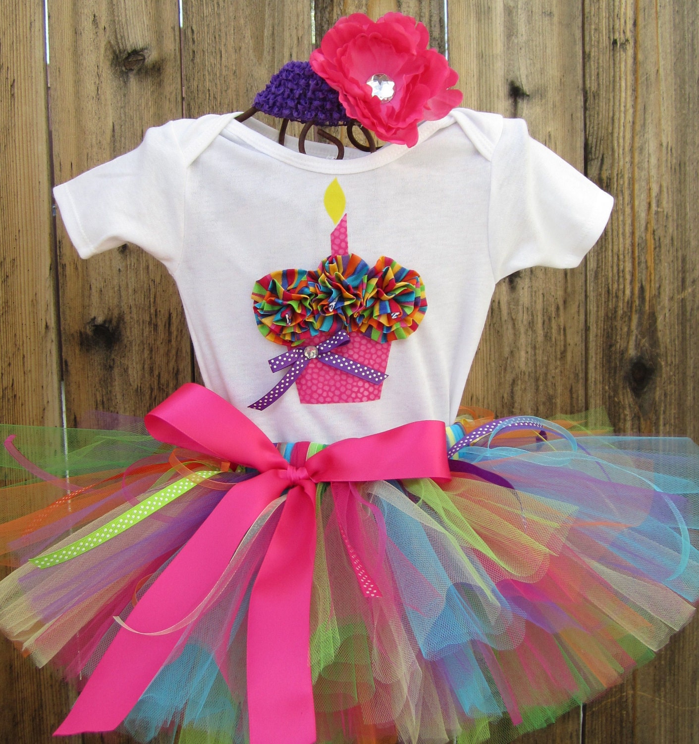 BIRTHDAY BLAST - 3D Cupcake 1st Birthday Set Includes Tutu, 3D Cupcake Onesie w/Free Matching Flower Headband - 1st 2nd 3rd 4th 5th bday