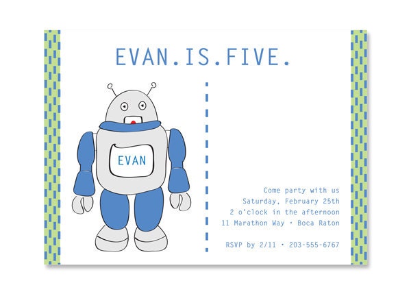 Printable Robot Birthday Party Invitation - Custom Boy's Birthday Invite - Personalized Kid's Birthday Invitation - 5x7 OR 4x6 DIY Printable Il_170x135