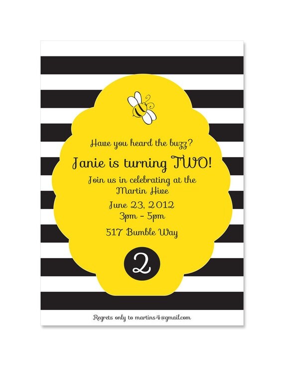 Bumble Bee Invitation - Printable Birthday Party Invite - Personalized Birthday Invitation - 5x7 OR 4x6 DIY Printable Il_570xn