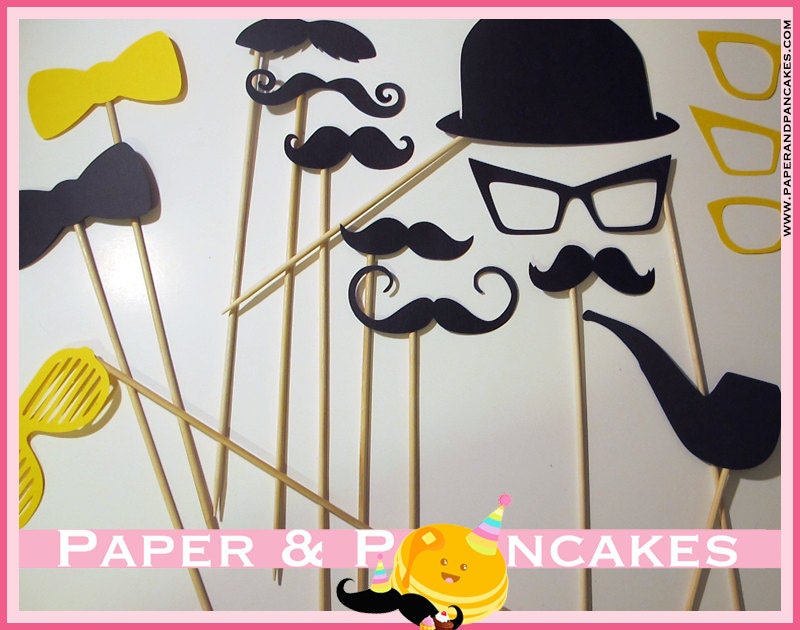 Photobooth Props - 15 Piece Set - Photo Party Props On a Stick - Wedding / Birthday Photo Booth MELLOW YELLOW COLLECTION