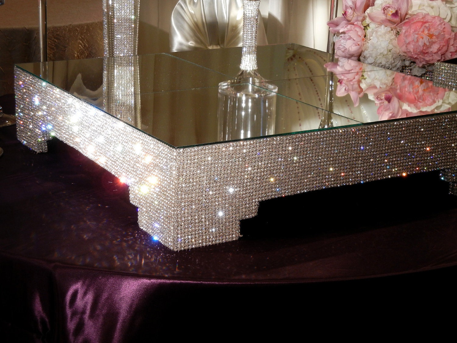 24" Square, Crystal Covered Cake Stand