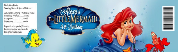 Disney The Little Mermaid Water Bottle Wrapper- Digital file Print as many as you need