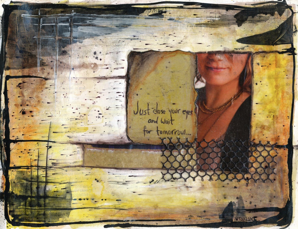 Close Your Eyes - art journal page - mixed media collage - 12" x 9" print