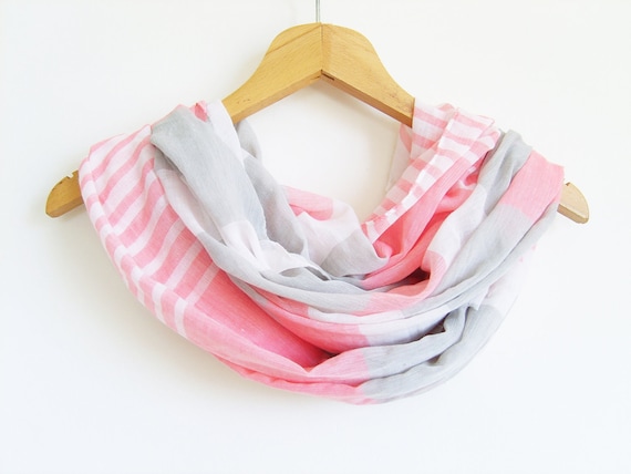 FREE SHIPPING, Pink Striped Scarf / High Fashion Shawl / Spring 2012 Fashion Pashmina / Pink - Gray -White / Lightweight, Summer Scarf