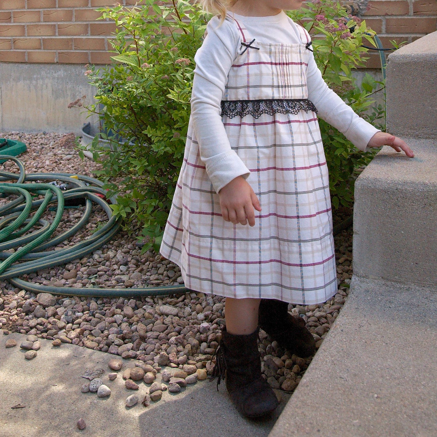 Little girl's plaid jumper, Christmas dress, upcycled clothing, toddler jumper