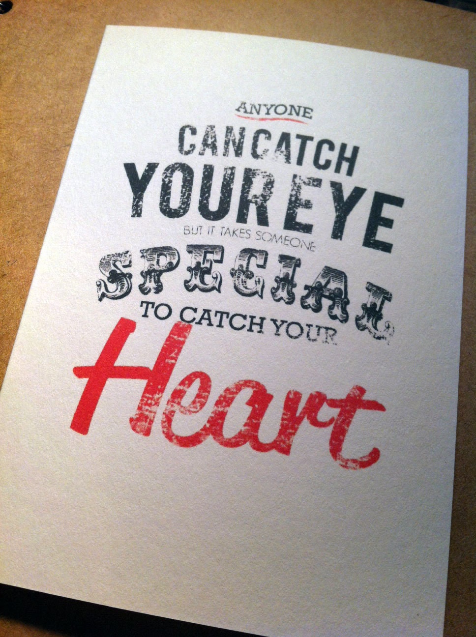 Handmade Typographical Valentines Day  Anniversary I Love You Greeting Card