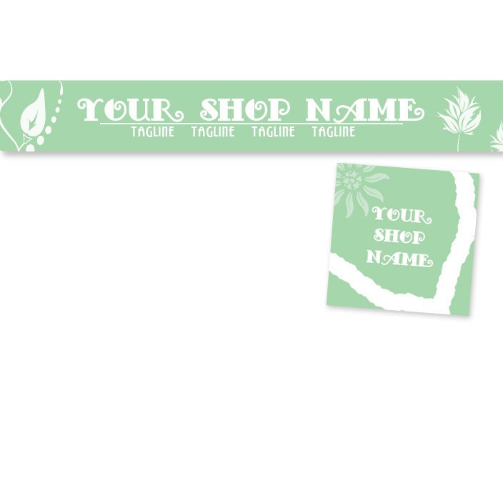 Etsy Shop Banner Avatar Set, leaves, green, nature, earthy