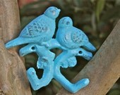 Aqua Blue Bird Wall Hook / Whimsy Love Birds /Whimsical Key hanger /Bright coat rack /Painted towel holder/ distressed /Summer Decor