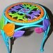Plant stand,Side Table,Metal,Lime Green,Purple,Orange,Turq Blue,Pink,Colorful,Flower,Leaves,Painted,Bright,Decorative,Chic, Patio Furniture