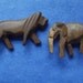 Large Wood Lion and Elephant Beads Hand Carved Set of Two