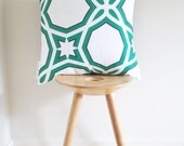 Emerald Spirit Cushion Cover- A geometric pattern in an emerald green and deep navy