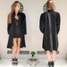 SALE Long black wool one gold button coat w/ large shoulder pads