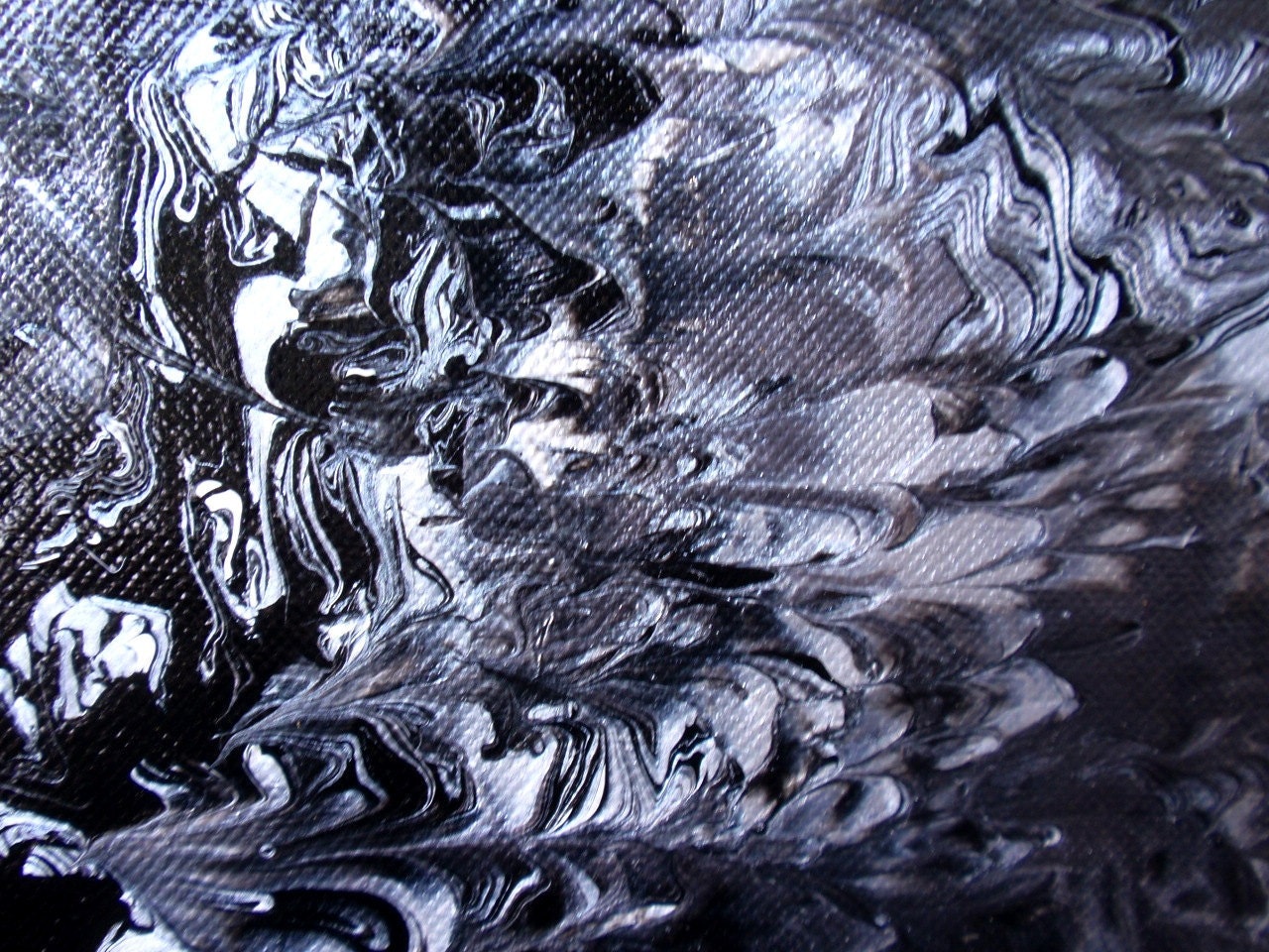 Shadow Metallic Silver And Black Abstract Painting On Canvas