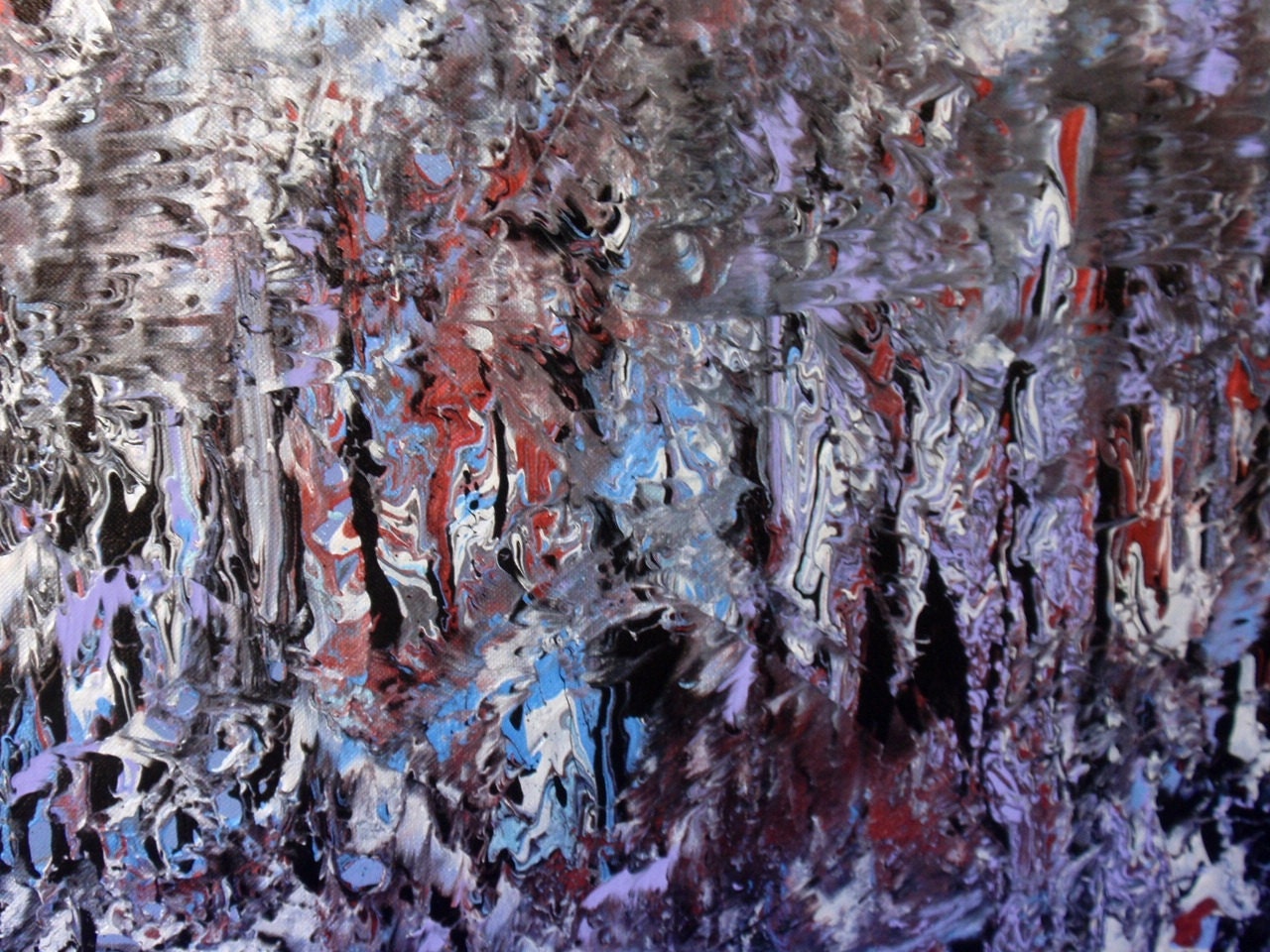 Apparition Large Abstract Acrylic Painting On Canvas In Grey, Black, Lavender, Blue, And Reddish-Copper