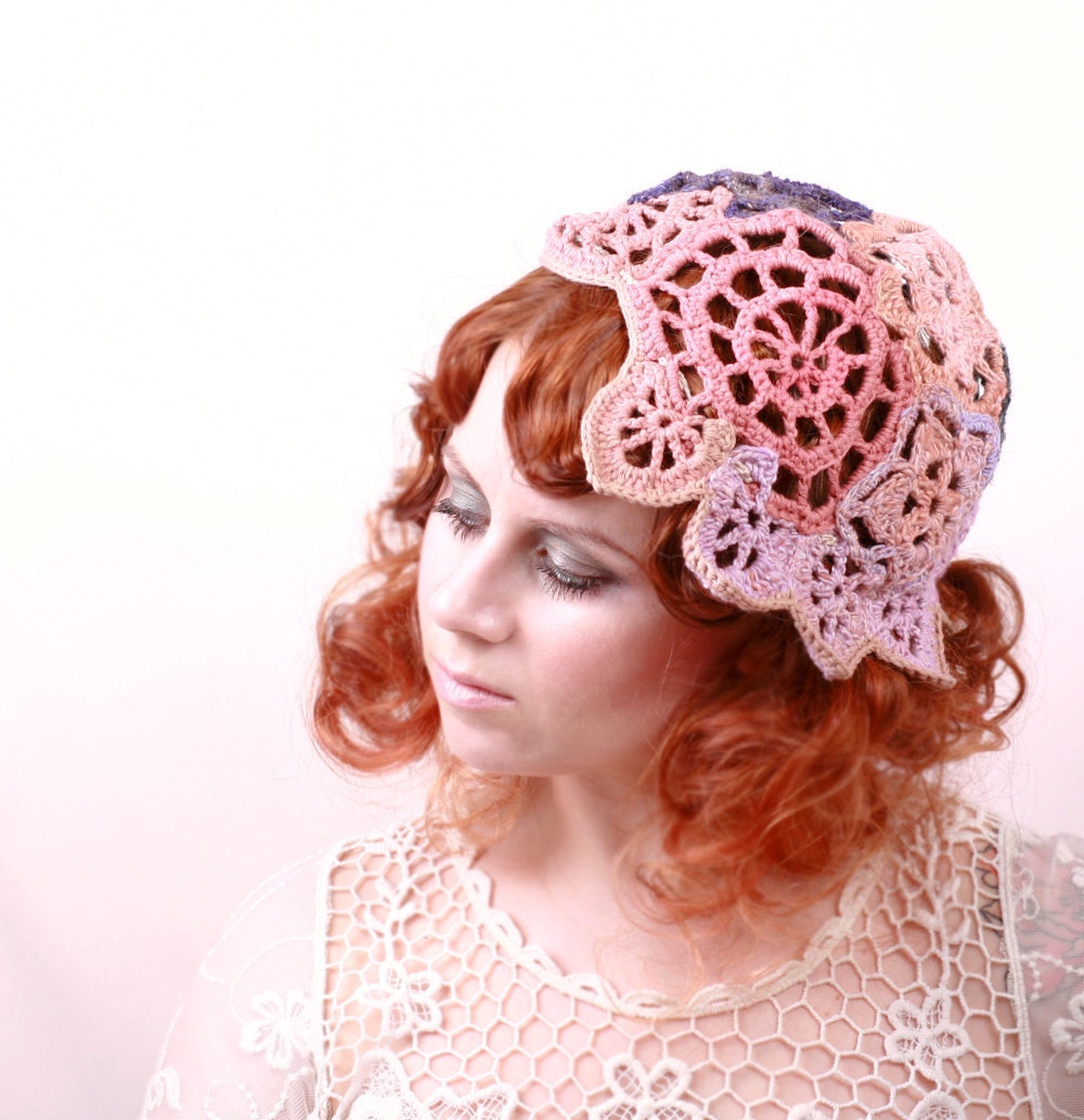 Summer hat crochet hat crochet beanie Pink hat  Blue hat Woman cap crocheted hat Cloche hat Cap hat Freeform crochet Summer beanie
