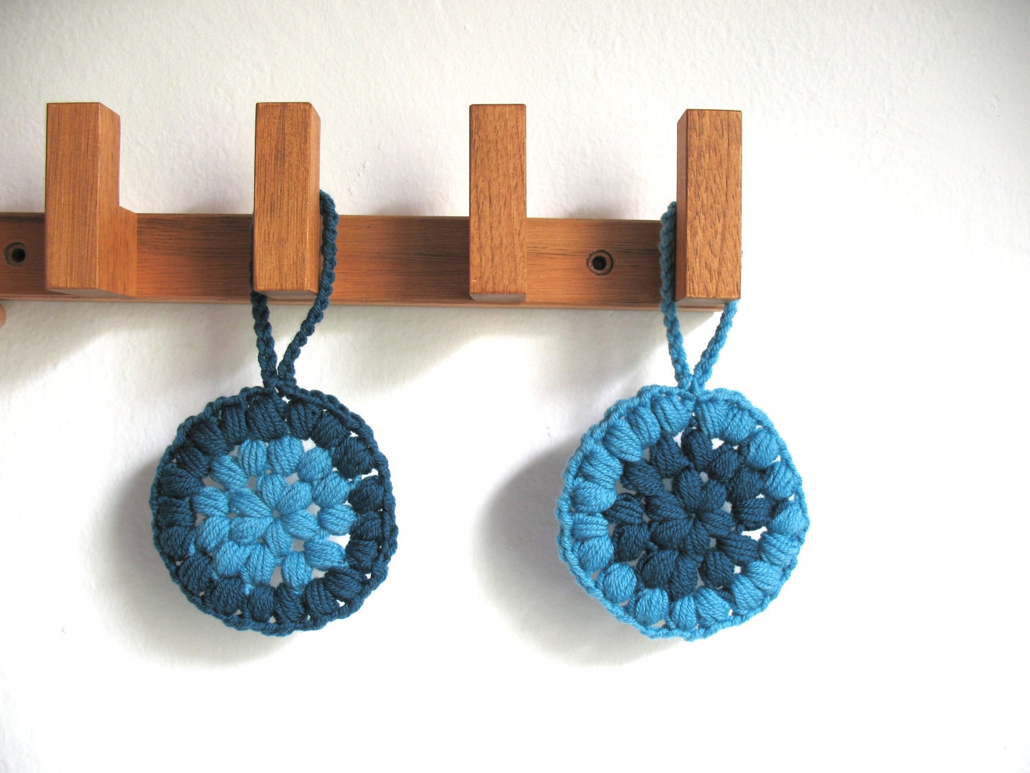 Door decoration - wall decor - pair of hanging flowers - home decor - blue green - turquoise
