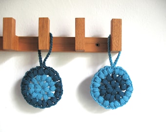 Door decoration - wall decor - pair of hanging flowers - home decor - blue green - turquoise