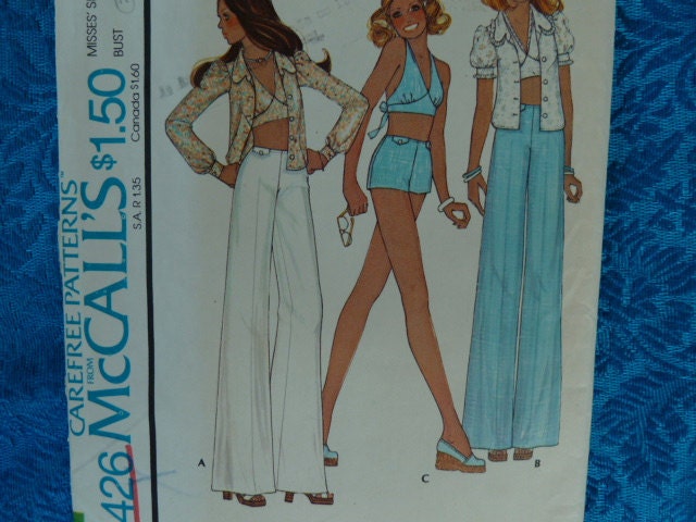 vintage 1970s sewing pattern McCalls 4426 blouse halter pants