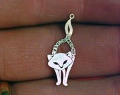 Personalized cat kitty kitten name sterling silver gold pendant necklace jewelry chain.