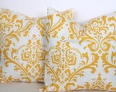 ONE - 16x16 Yellow Damask Pillow Cover - Premier Prints