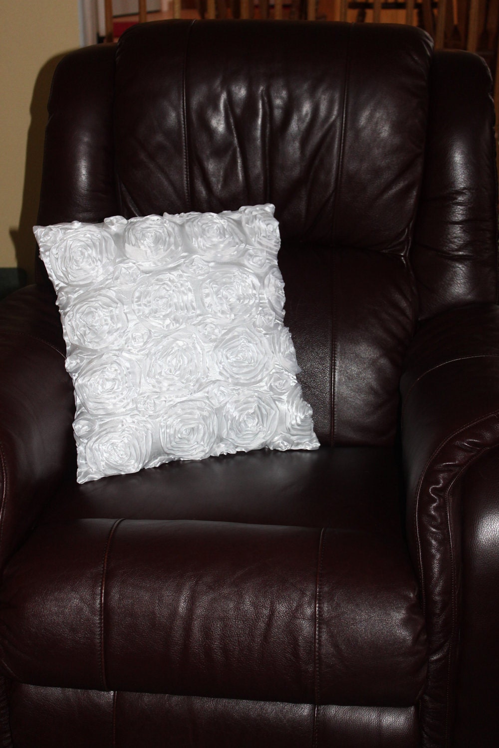 ONE - 18 x 18 White Rosette Pillow Cover