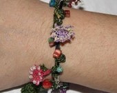 Needlecraft Multicolor Flowers Crochet Bracelet Handmade - Ready to ship