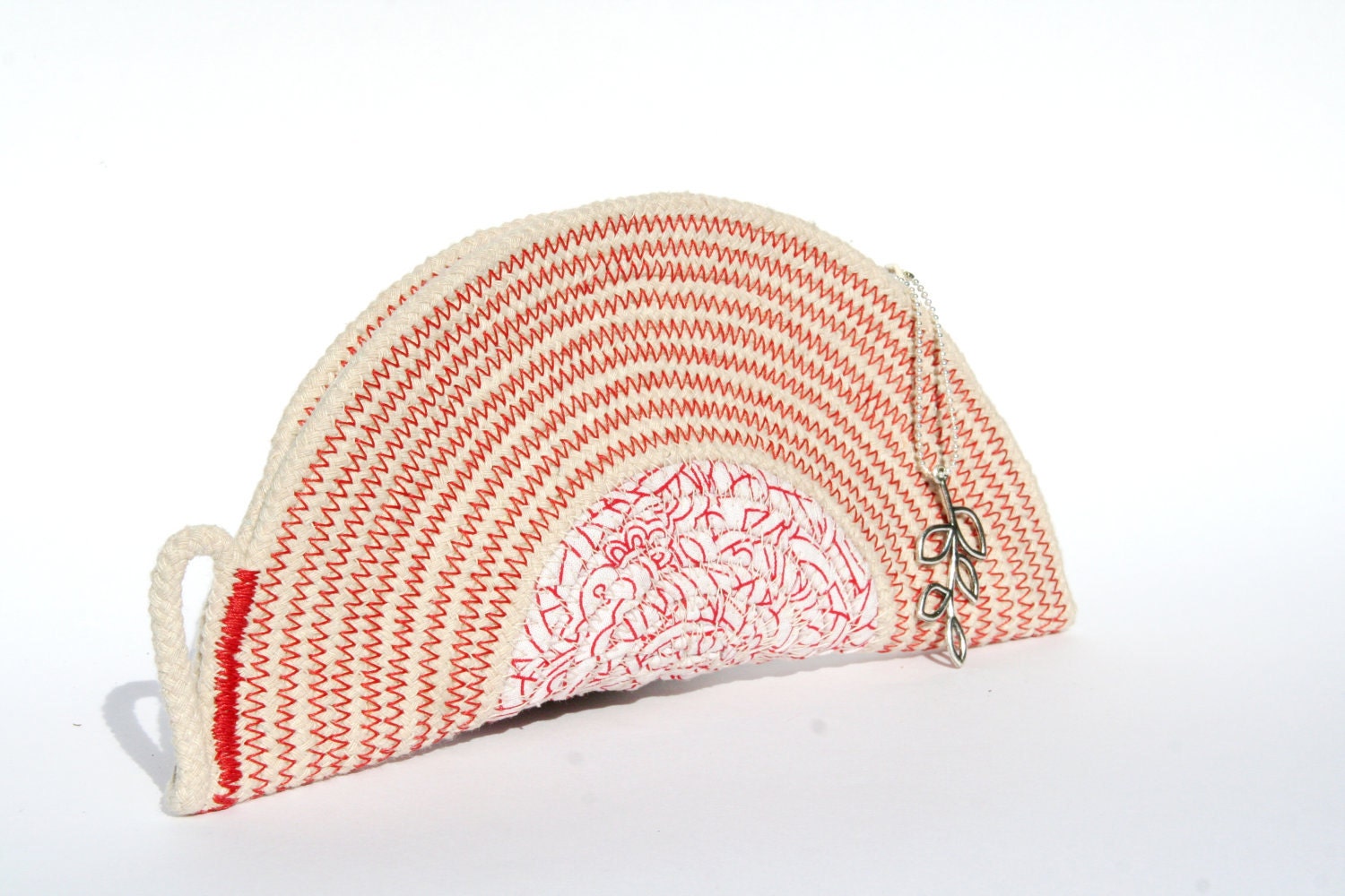 Cotton Cord Purse, Red and White Handbag, Zippered Pouch, Made to order