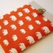 Handcrafted Linen iPad Sleeve with Elephants in Orange and Cream