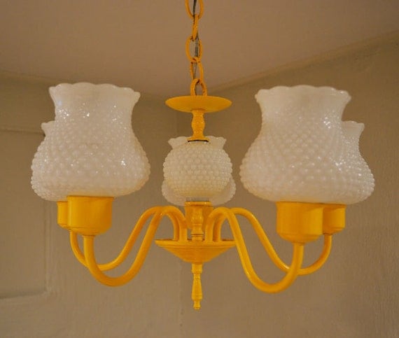 Painted Yellow Milk Glass Chandelier - Vintage Revival