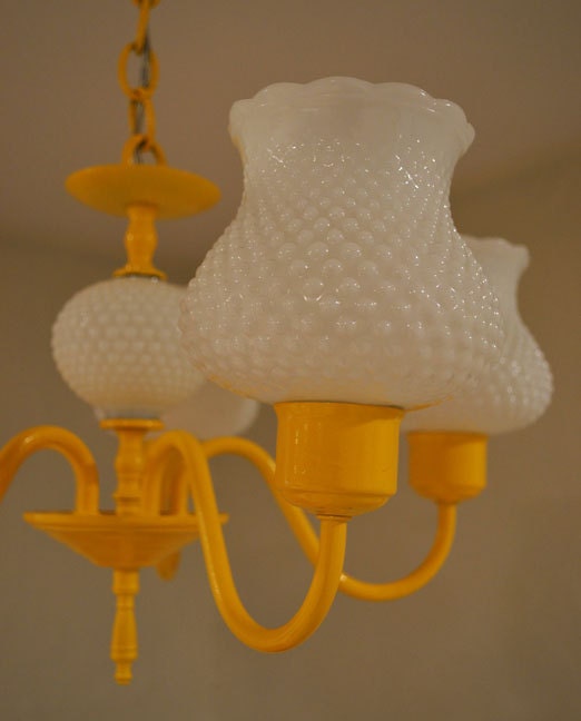 Painted Yellow Milk Glass Chandelier - Vintage Revival