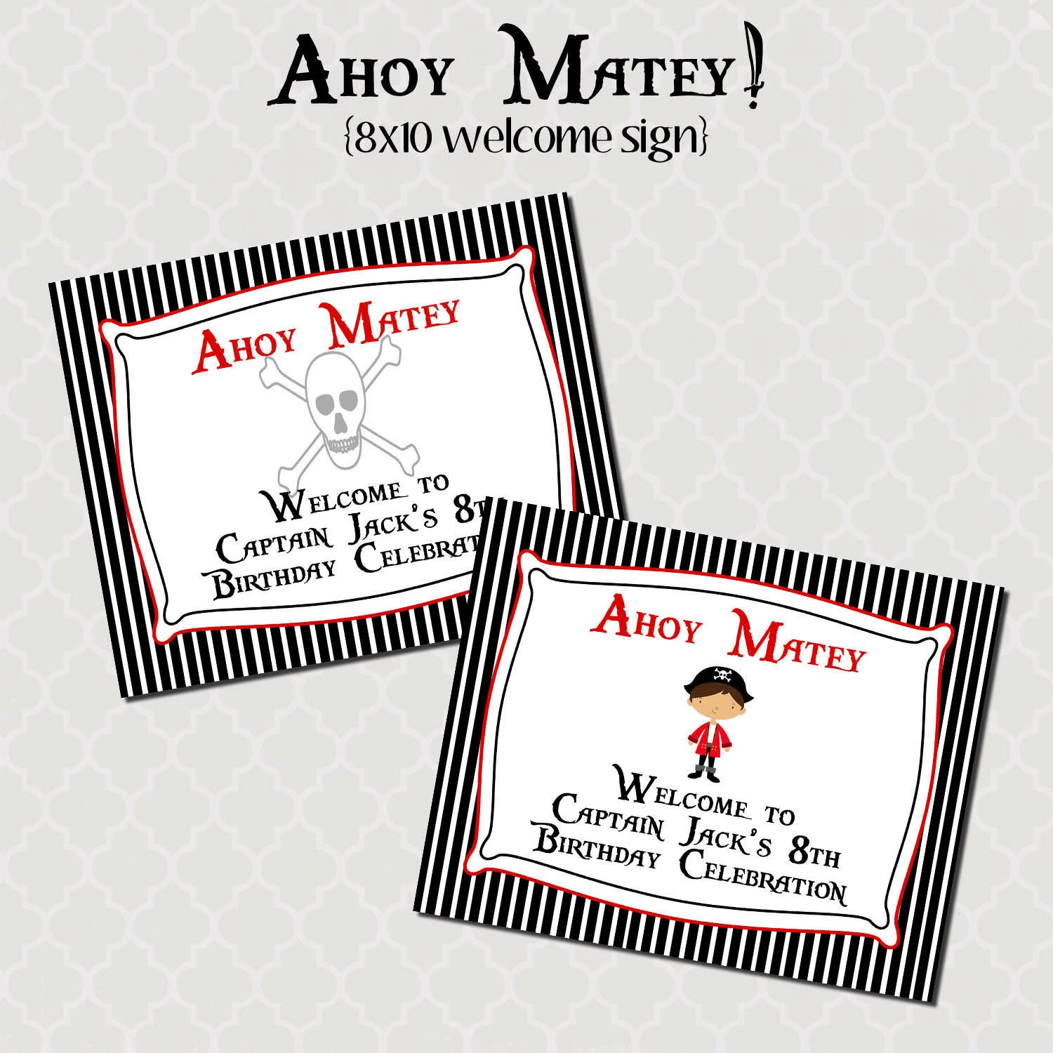 Printable 8x10 Welcome Sign - Ahoy Matey Party Collection