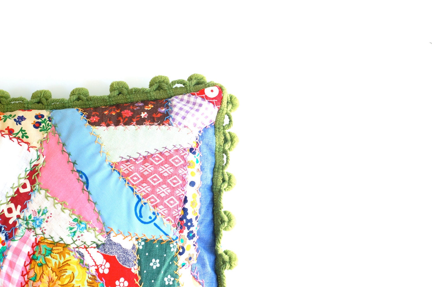 Vintage Handmade Crazy Quilt Throw Pillow