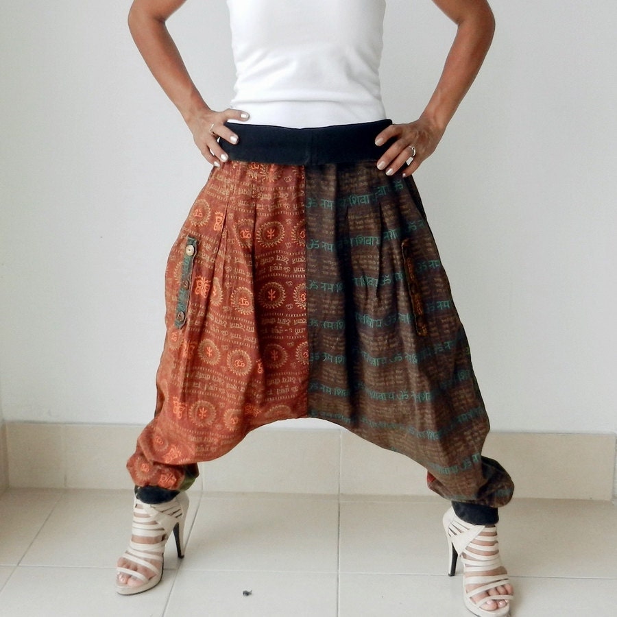 SALE 20% Off Harem Pant Three Quarter Length Patchwork, Ninja, Yoga, Unique, Cotton,PS5.