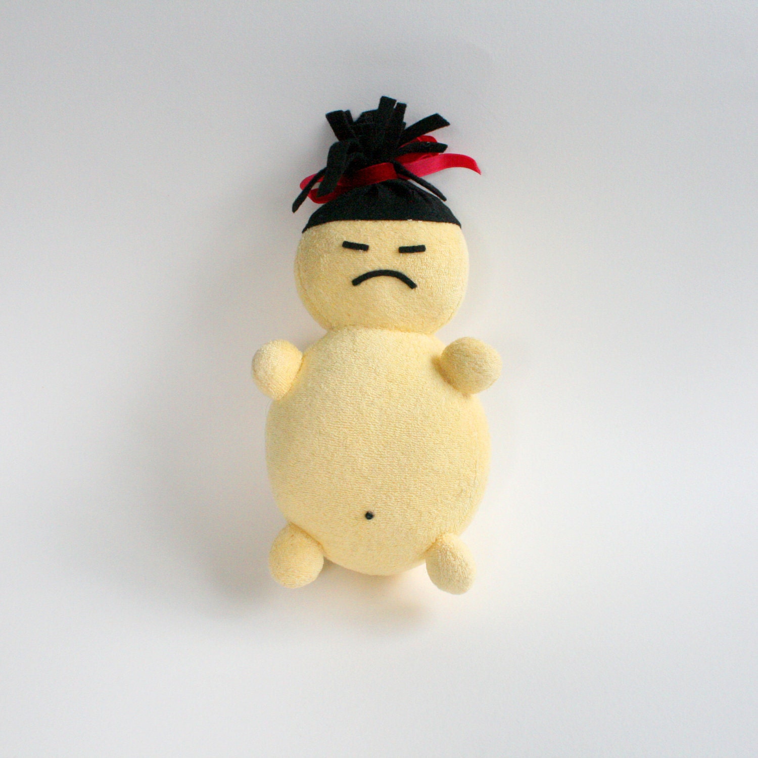 Plush Yellow Doll Red Ribbon Kids Toy Cute Emmadolly